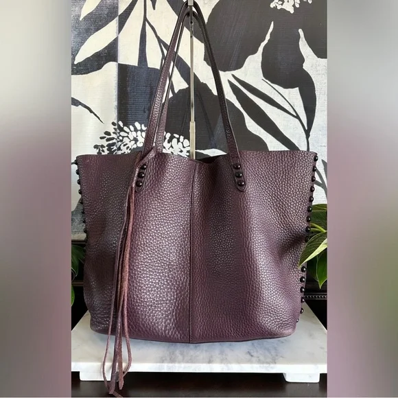 Rebecca Minkoff Studded Pebbled Leather Tote Bag - Burgundy Color - Picture 2 of 7